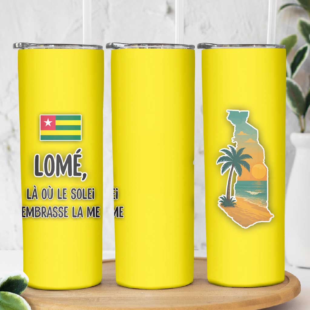 Lome Togo Sunset Skinny Tumbler - Palm Trees and Ocean Embrace Design