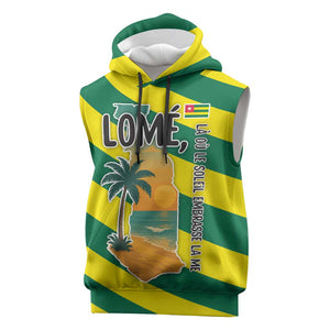 Lome Togo Sunset Sleeveless Hoodie - Palm Trees and Ocean Embrace Design - African Pride