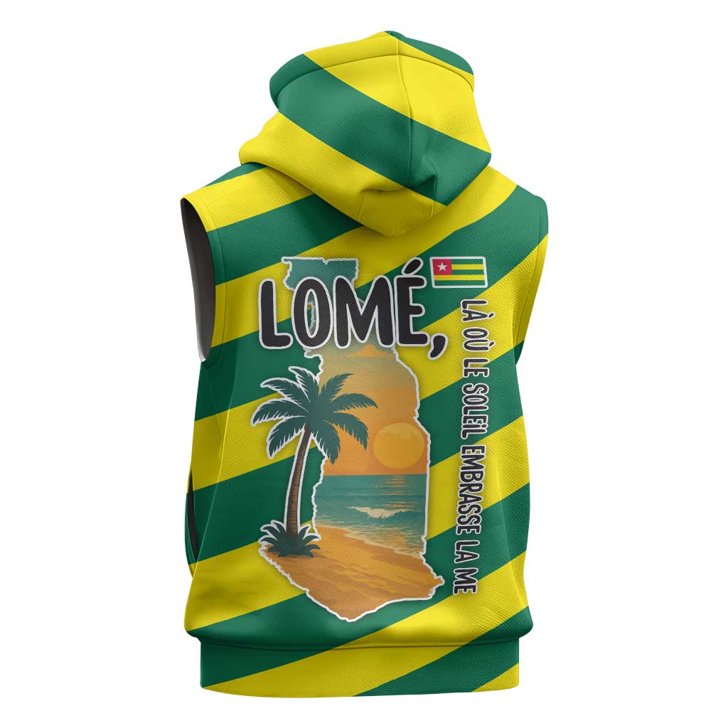 Lome Togo Sunset Sleeveless Hoodie - Palm Trees and Ocean Embrace Design - African Pride