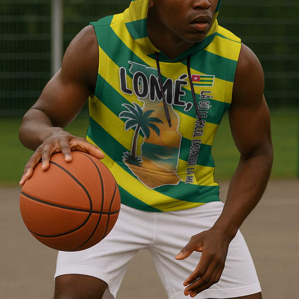 Lome Togo Sunset Sleeveless Hoodie - Palm Trees and Ocean Embrace Design - African Pride