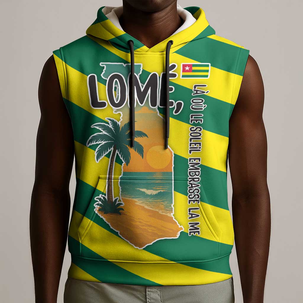 Lome Togo Sunset Sleeveless Hoodie - Palm Trees and Ocean Embrace Design - African Pride