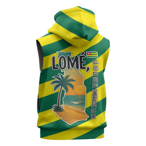 Lome Togo Sunset Sleeveless Zip Hoodie - Palm Trees and Ocean Embrace Design - African Pride