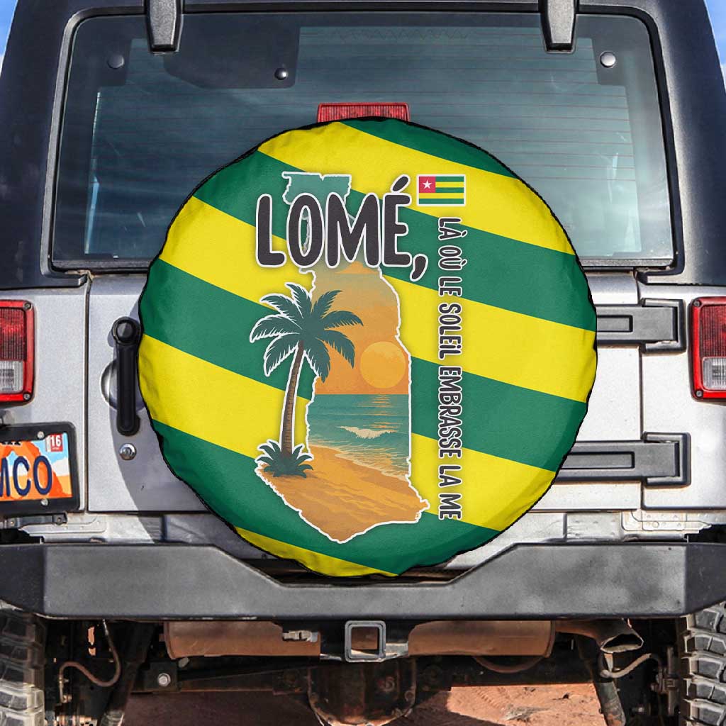 Lome Togo Sunset Spare Tire Cover - Palm Trees and Ocean Embrace Design