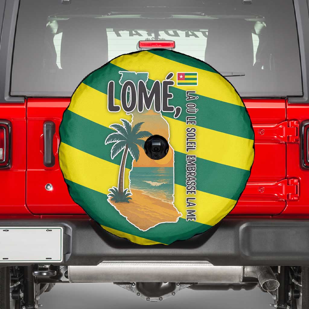 Lome Togo Sunset Spare Tire Cover - Palm Trees and Ocean Embrace Design