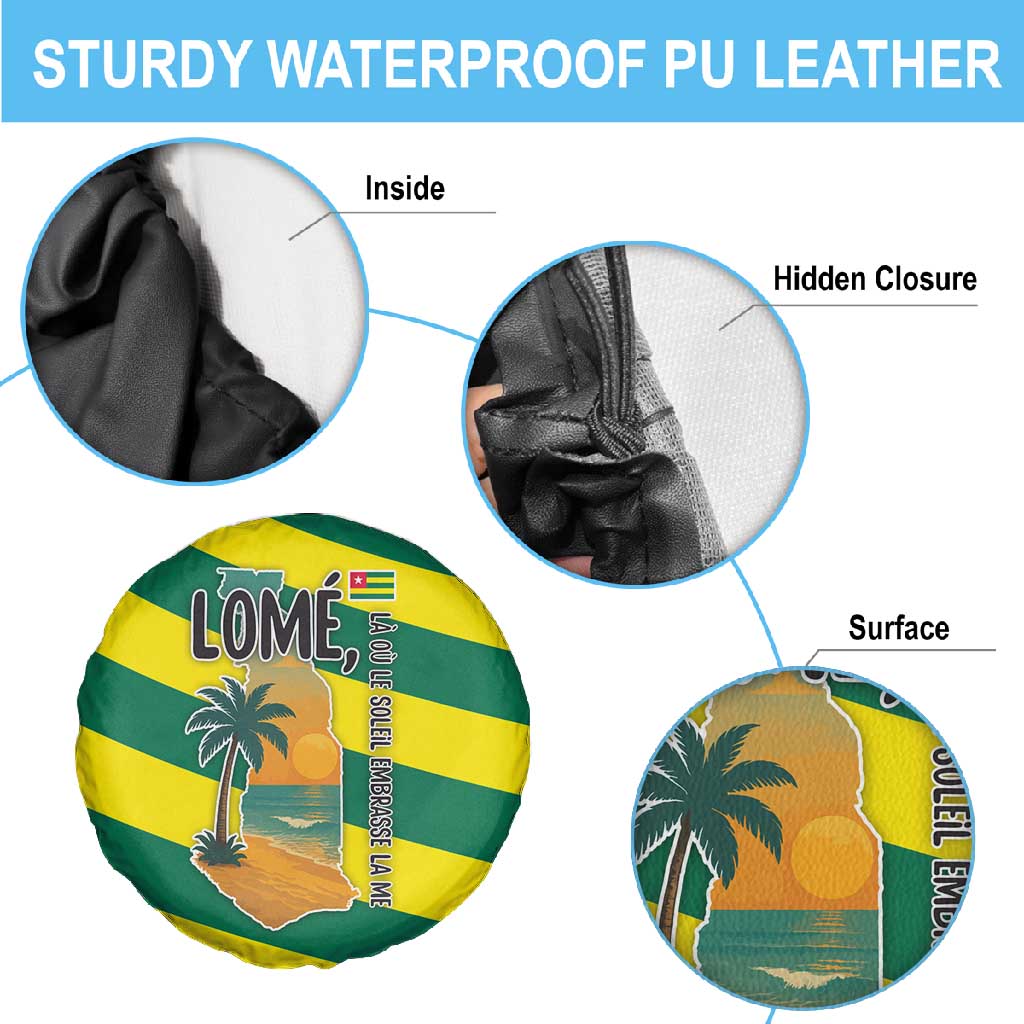 Lome Togo Sunset Spare Tire Cover - Palm Trees and Ocean Embrace Design