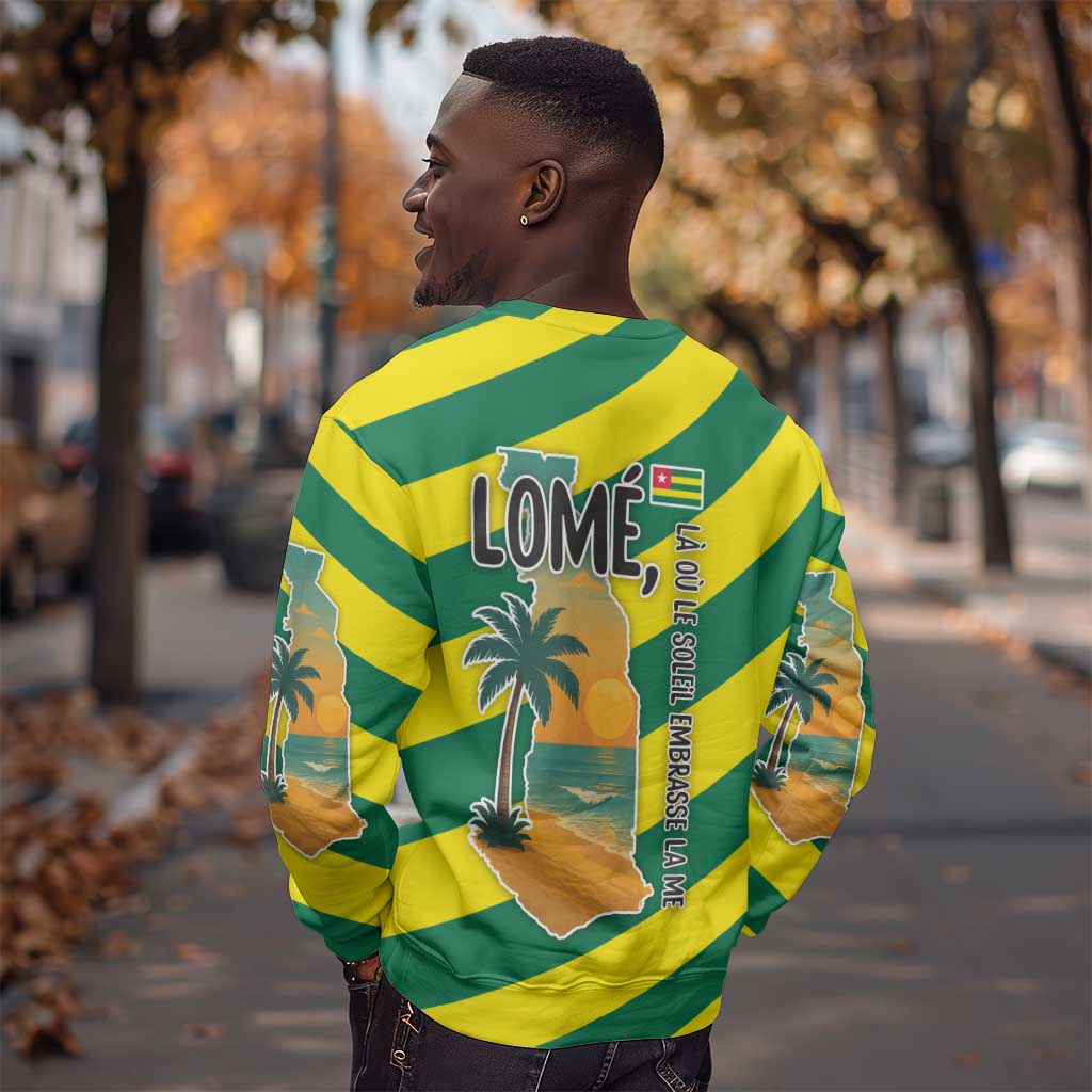 Lome Togo Sunset Sweatshirt - Palm Trees and Ocean Embrace Design