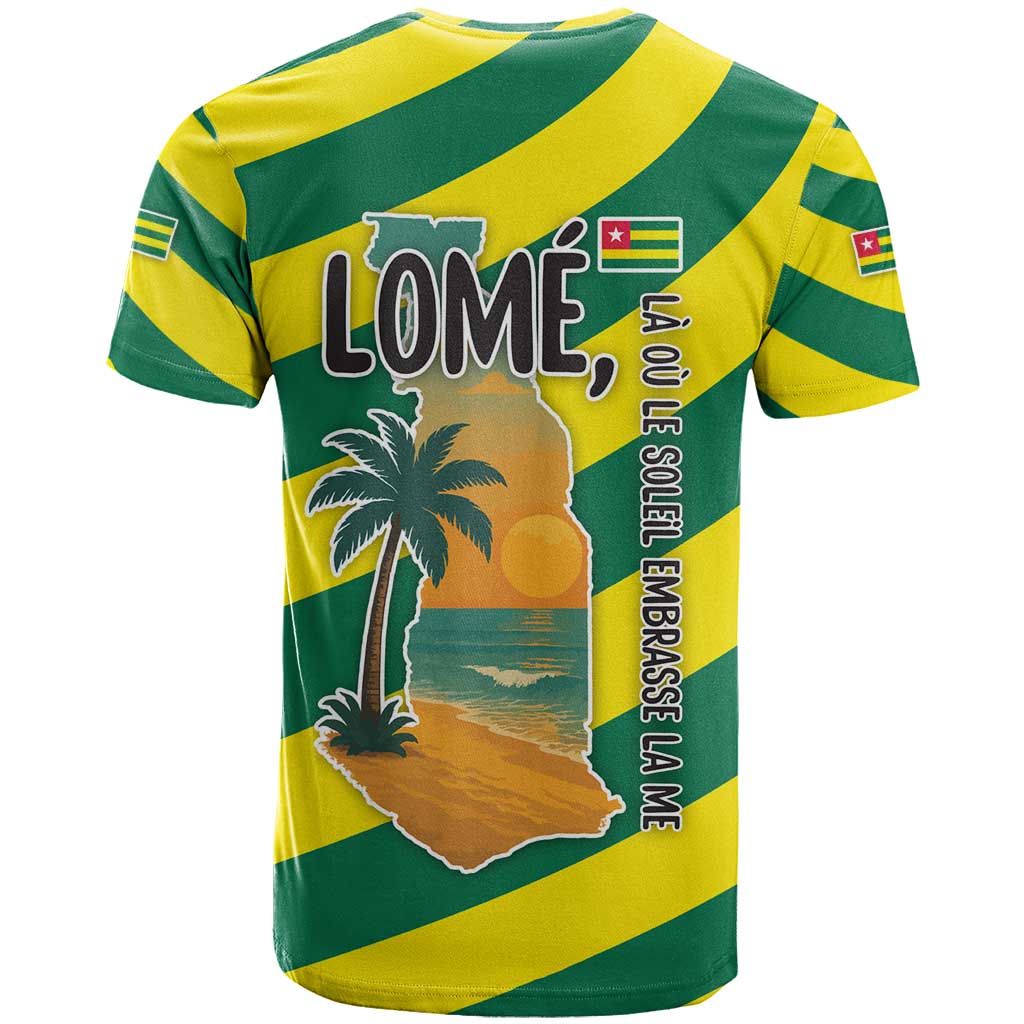 Lome Togo Sunset T shirt - Palm Trees and Ocean Embrace Design