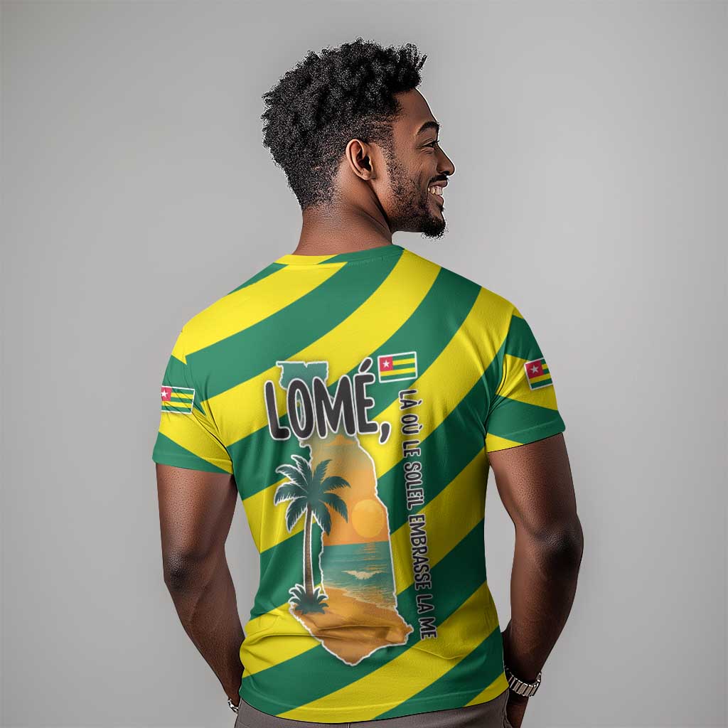 Lome Togo Sunset T shirt - Palm Trees and Ocean Embrace Design