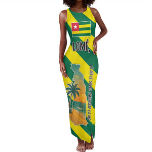Lome Togo Sunset Tank Maxi Dress - Palm Trees and Ocean Embrace Design