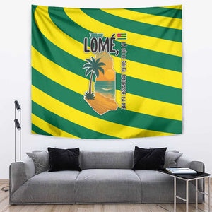 Lome Togo Sunset Tapestry - Palm Trees and Ocean Embrace Design