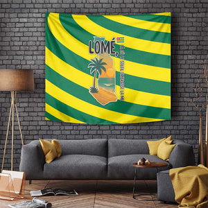Lome Togo Sunset Tapestry - Palm Trees and Ocean Embrace Design