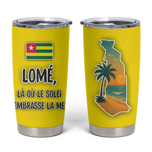 Lome Togo Sunset Tumbler Cup - Palm Trees and Ocean Embrace Design