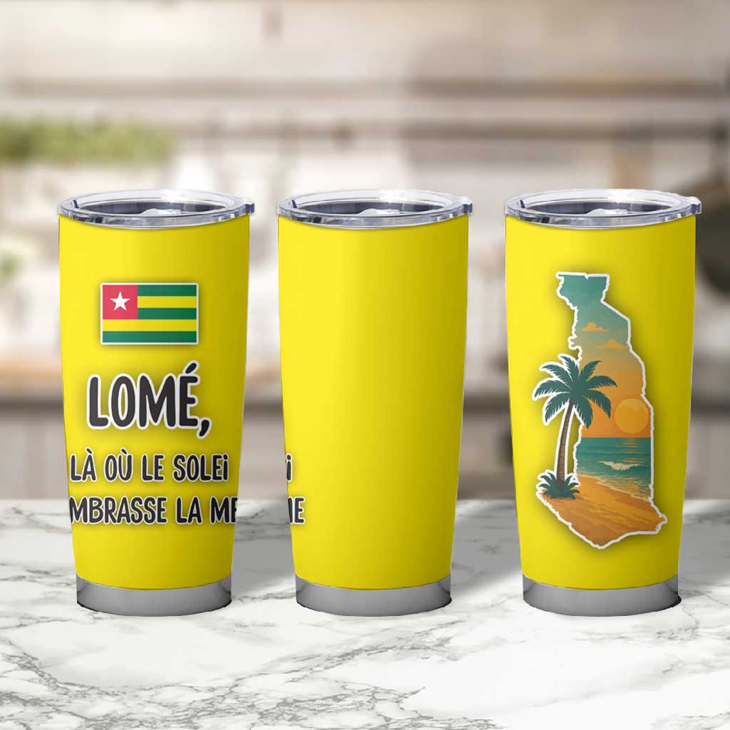 Lome Togo Sunset Tumbler Cup - Palm Trees and Ocean Embrace Design