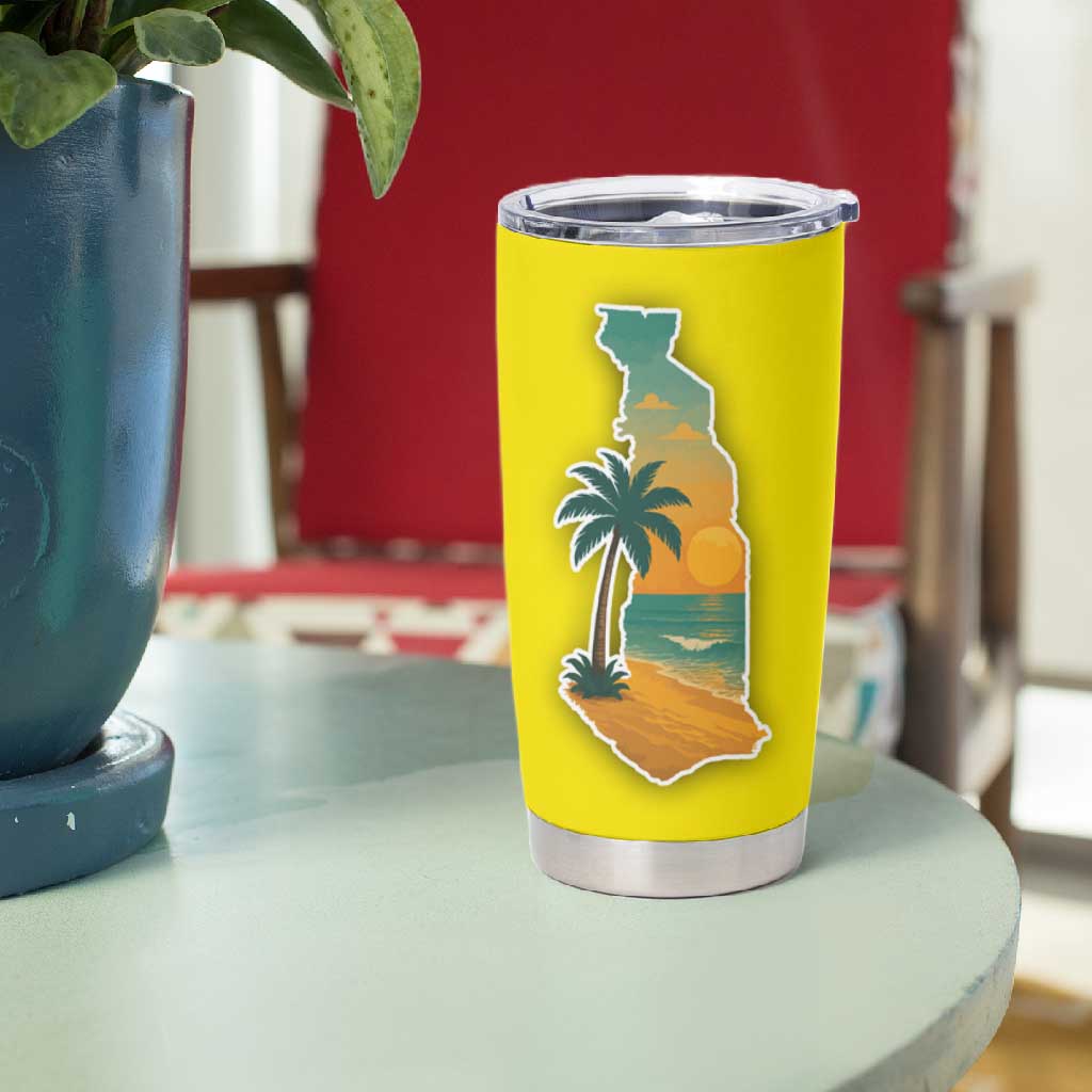 Lome Togo Sunset Tumbler Cup - Palm Trees and Ocean Embrace Design