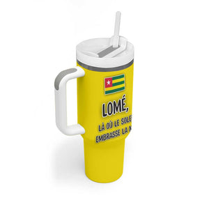 Lome Togo Sunset Tumbler With Handle - Palm Trees and Ocean Embrace Design