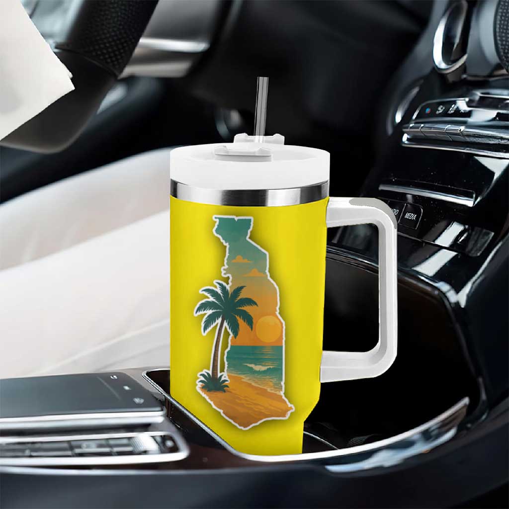 Lome Togo Sunset Tumbler With Handle - Palm Trees and Ocean Embrace Design