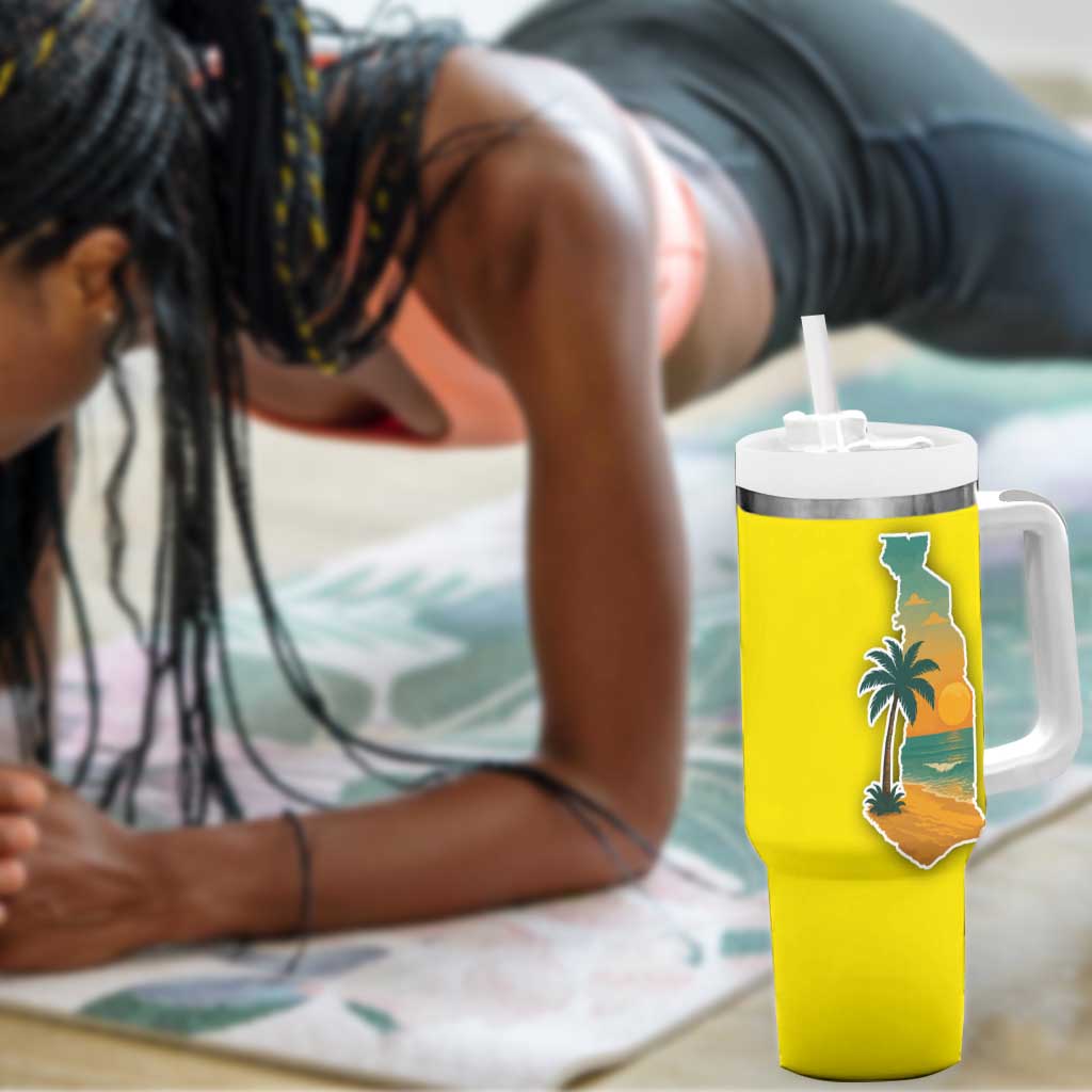 Lome Togo Sunset Tumbler With Handle - Palm Trees and Ocean Embrace Design