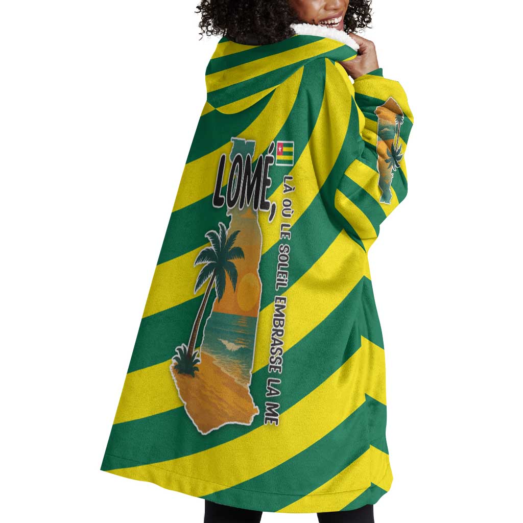 Lome Togo Sunset Wearable Blanket Hoodie - Palm Trees and Ocean Embrace Design