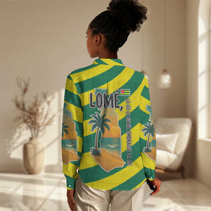 Lome Togo Sunset Women Casual Shirt - Palm Trees and Ocean Embrace Design