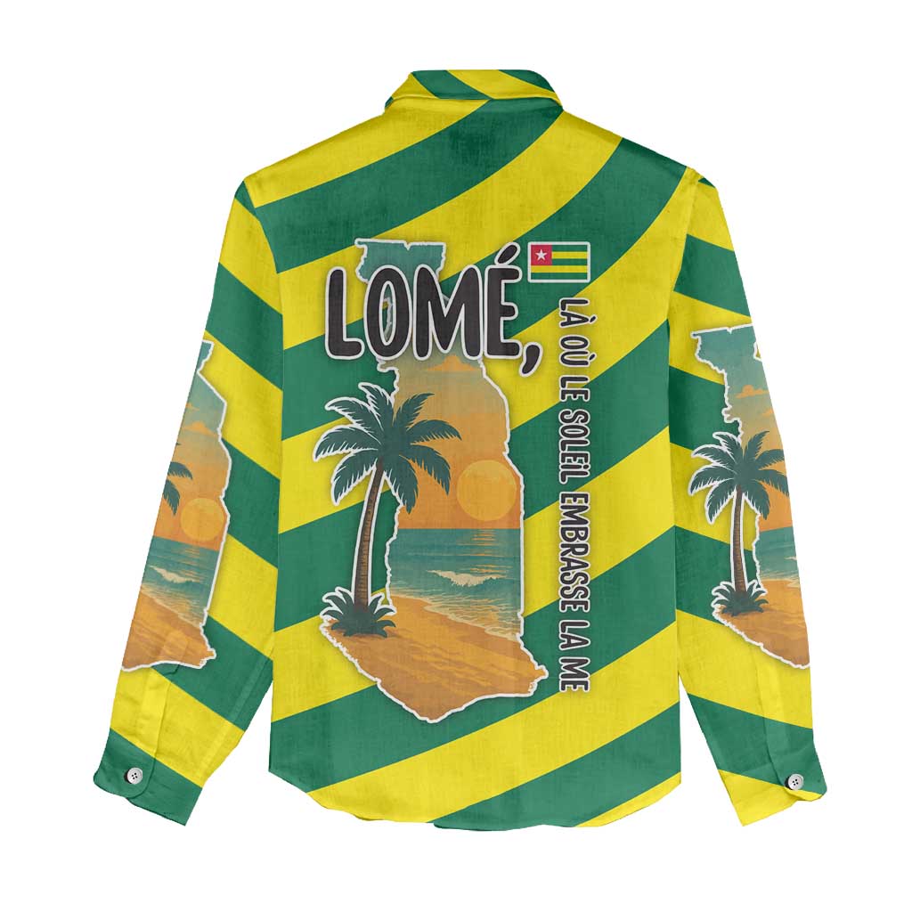 Lome Togo Sunset Women Casual Shirt - Palm Trees and Ocean Embrace Design