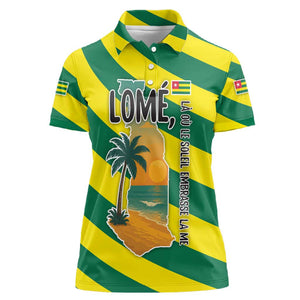 Lome Togo Sunset Women Polo Shirt - Palm Trees and Ocean Embrace Design