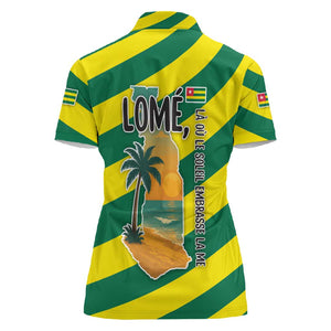 Lome Togo Sunset Women Polo Shirt - Palm Trees and Ocean Embrace Design