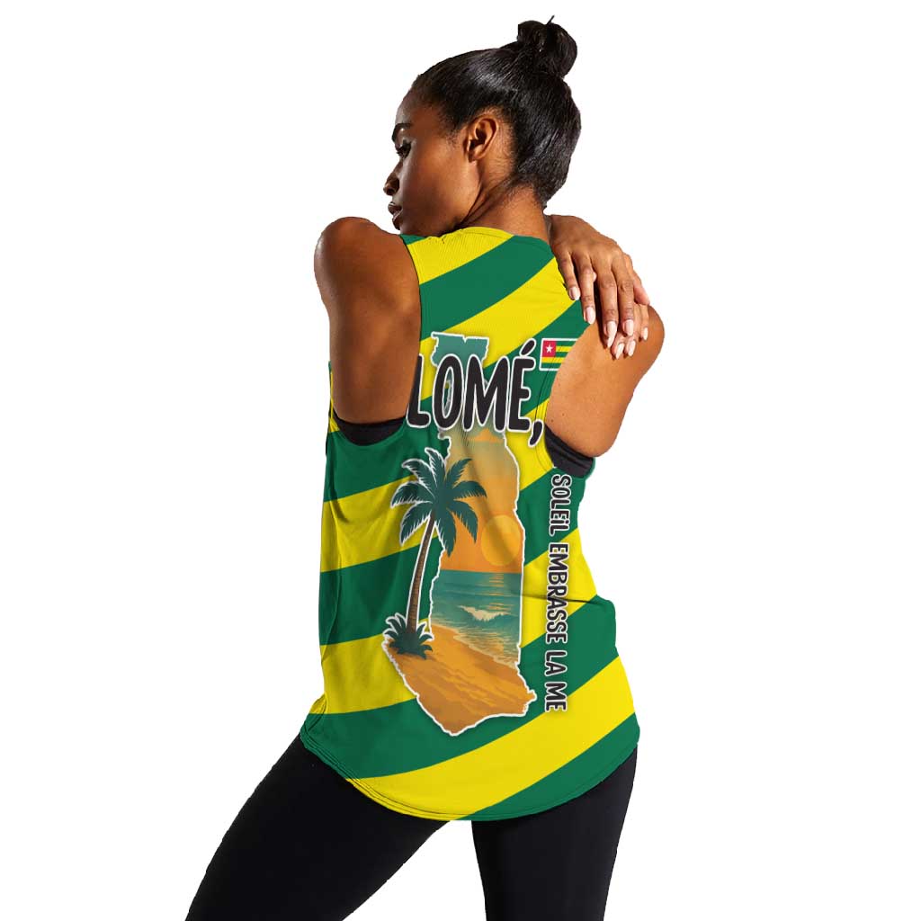 Lome Togo Sunset Women Racerback Tank - Palm Trees and Ocean Embrace Design