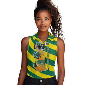 Lome Togo Sunset Women Sleeveless Polo Shirt - Palm Trees and Ocean Embrace Design