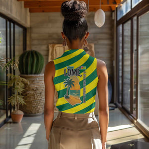 Lome Togo Sunset Women Sleeveless Polo Shirt - Palm Trees and Ocean Embrace Design