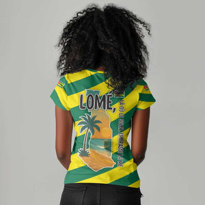 Lome Togo Sunset Women V-Neck T-Shirt - Palm Trees and Ocean Embrace Design