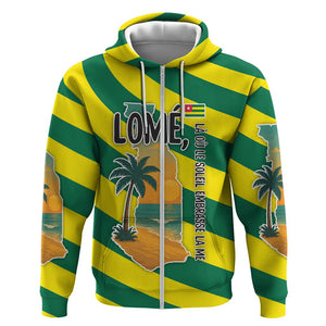 Lome Togo Sunset Zip Hoodie - Palm Trees and Ocean Embrace Design