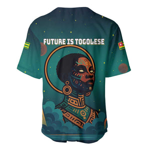 Togo Futuristic Afrocentric Woman Baseball Jersey with Flag and Stars Design