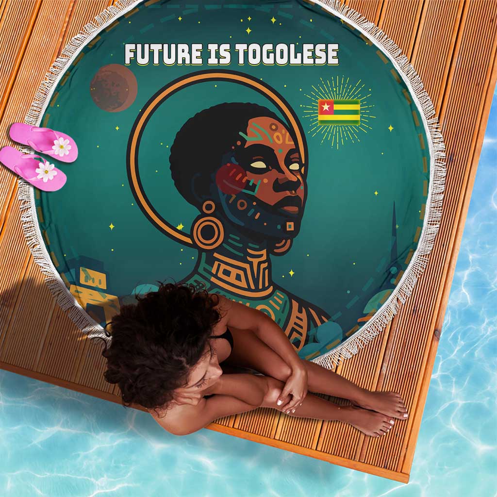 Togo Futuristic Afrocentric Woman Beach Blanket with Flag and Stars Design