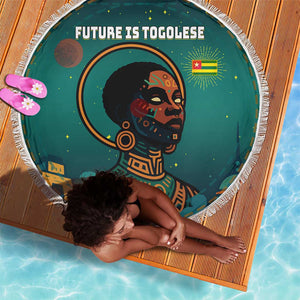 Togo Futuristic Afrocentric Woman Beach Blanket with Flag and Stars Design
