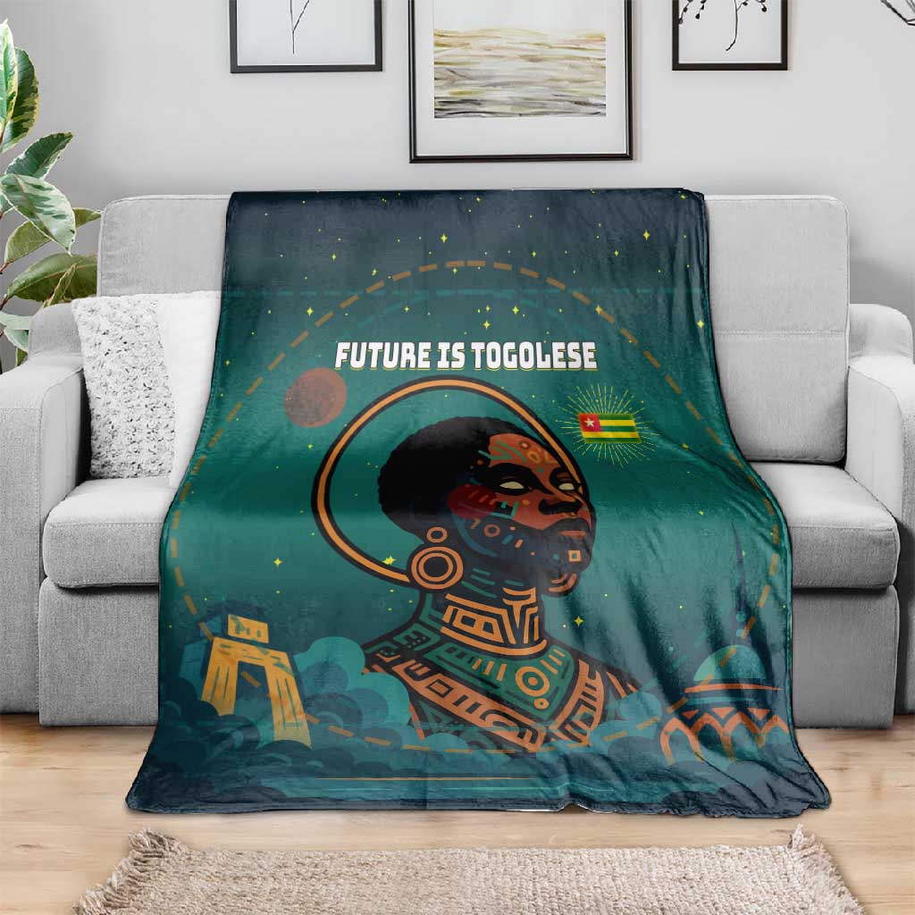 Togo Futuristic Afrocentric Woman Blanket with Flag and Stars Design