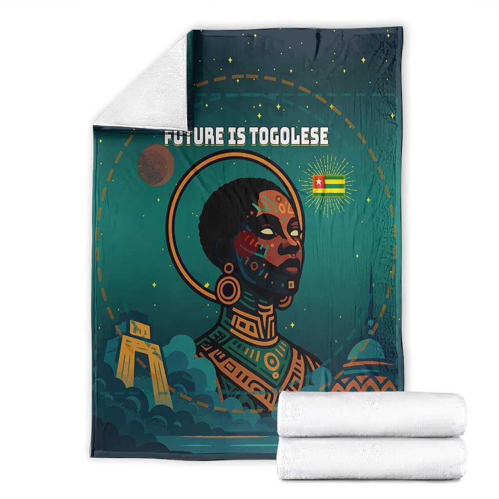 Togo Futuristic Afrocentric Woman Blanket with Flag and Stars Design