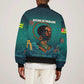 Togo Futuristic Afrocentric Woman Bomber Jacket with Flag and Stars Design