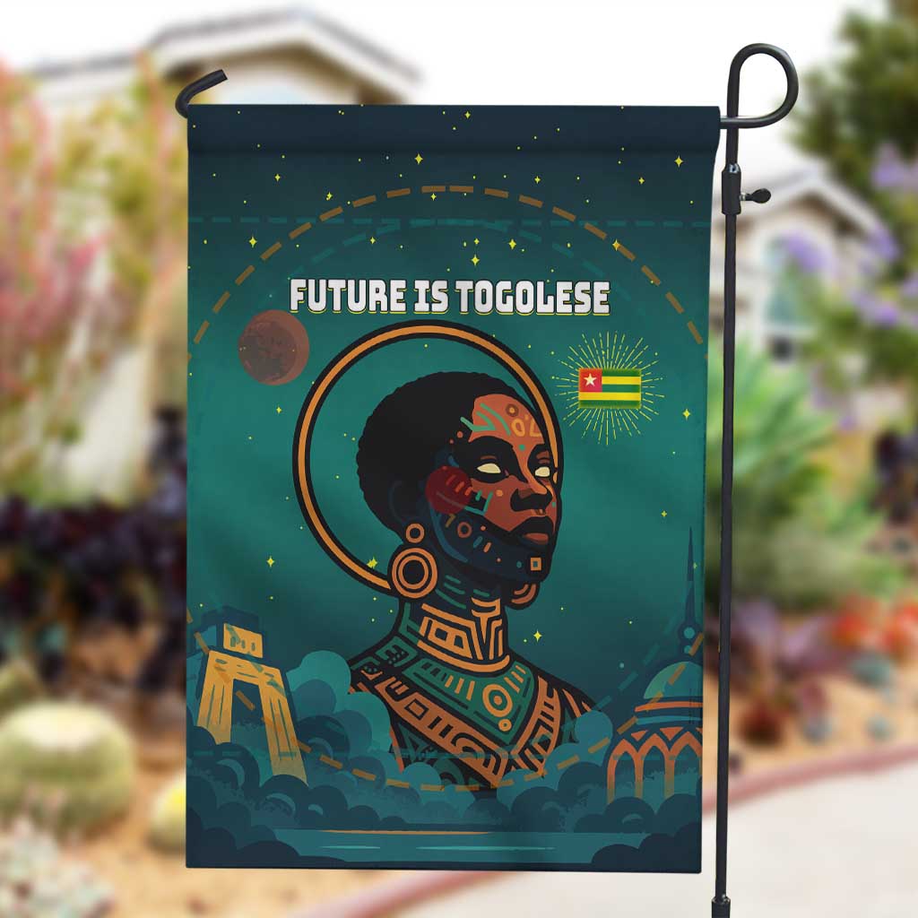 Togo Futuristic Afrocentric Woman Garden Flag with Flag and Stars Design