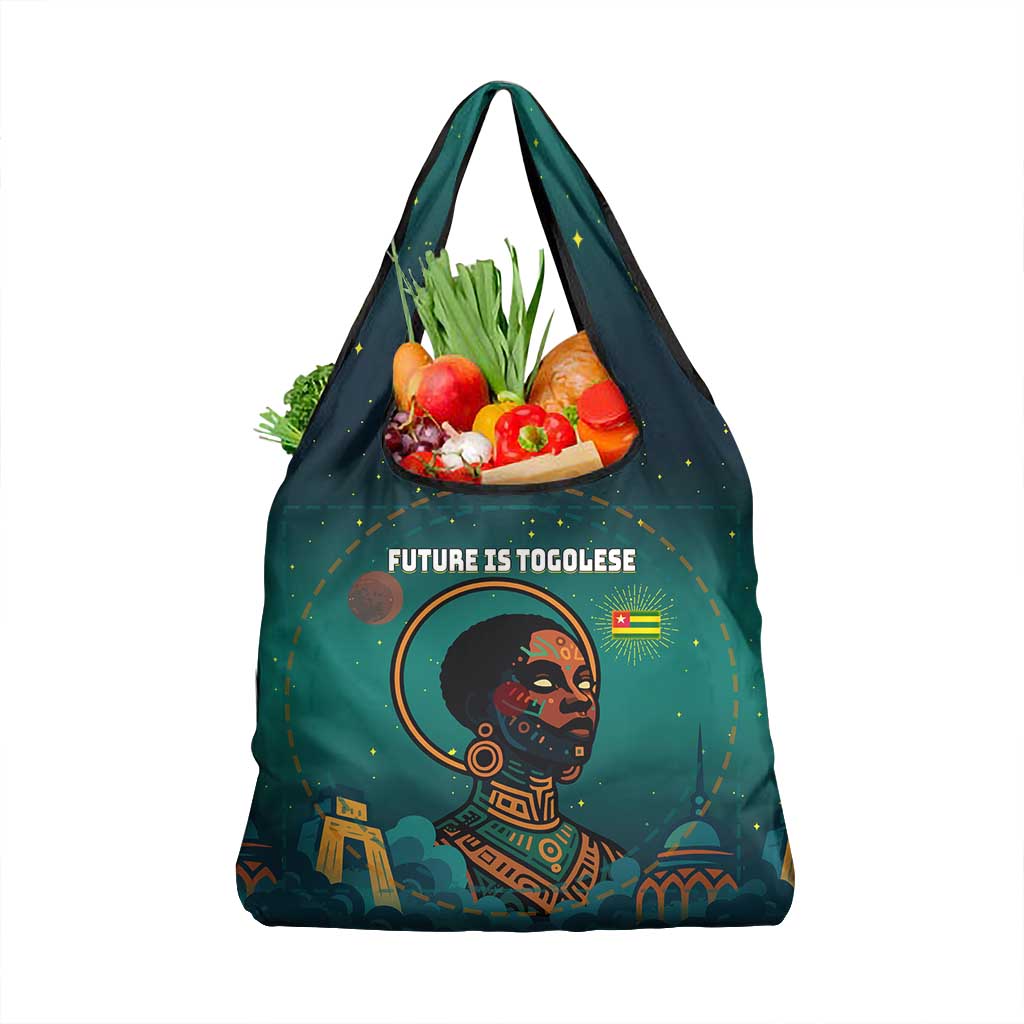 Togo Futuristic Afrocentric Woman Grocery Bag with Flag and Stars Design