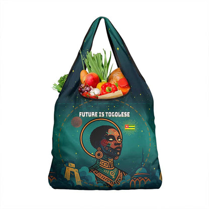 Togo Futuristic Afrocentric Woman Grocery Bag with Flag and Stars Design