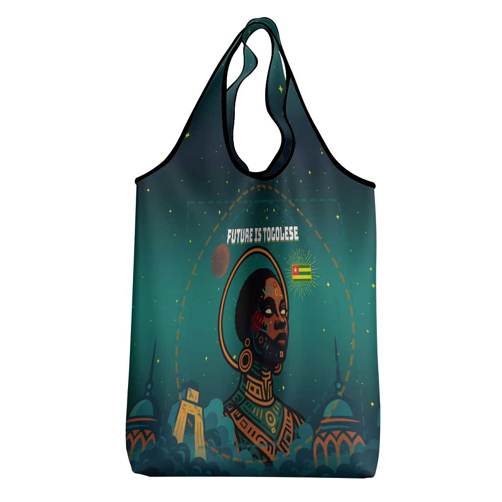 Togo Futuristic Afrocentric Woman Grocery Bag with Flag and Stars Design