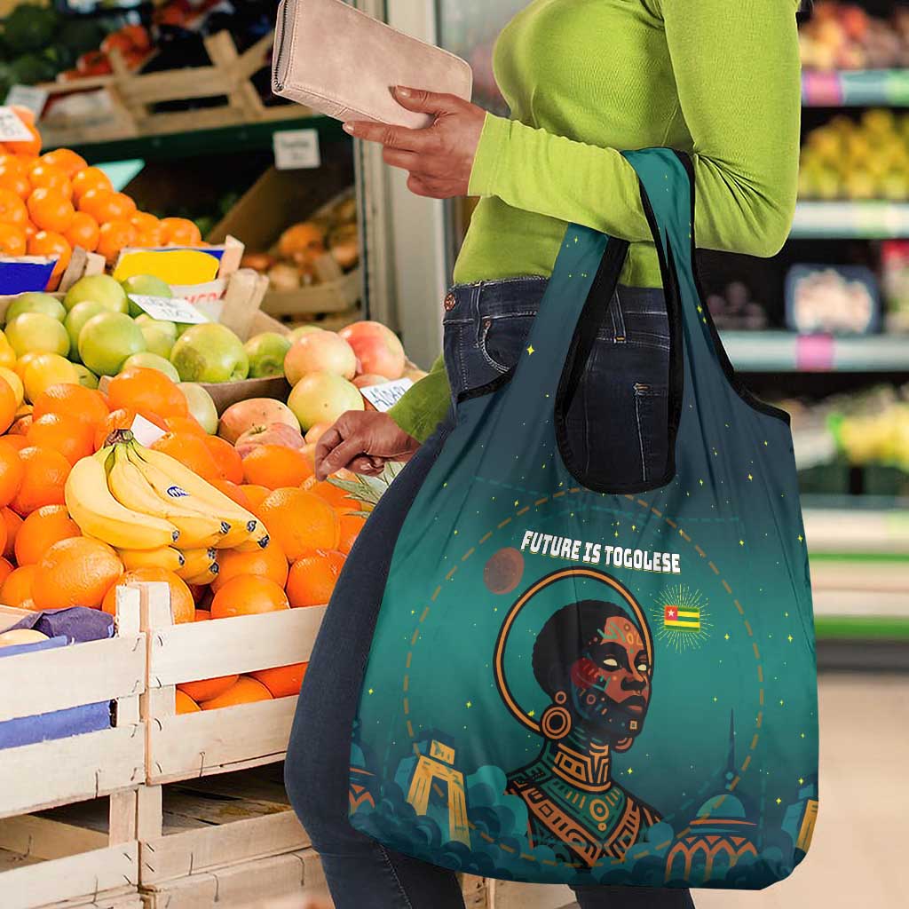 Togo Futuristic Afrocentric Woman Grocery Bag with Flag and Stars Design