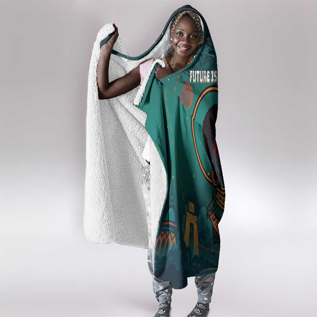 Togo Futuristic Afrocentric Woman Hooded Blanket with Flag and Stars Design