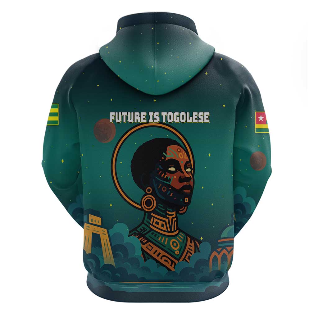 Togo Futuristic Afrocentric Woman Hoodie with Flag and Stars Design