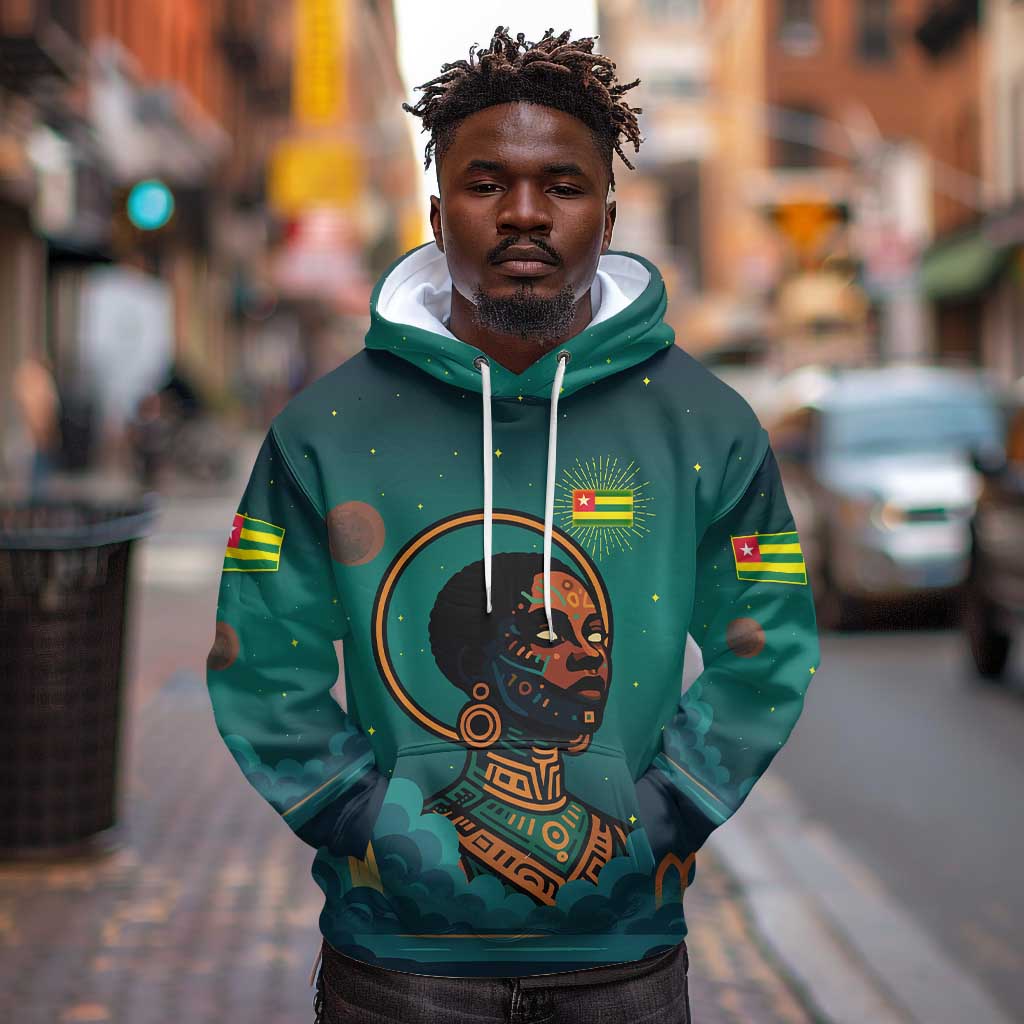 Togo Futuristic Afrocentric Woman Hoodie with Flag and Stars Design