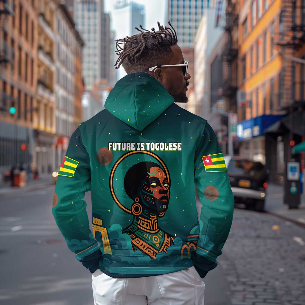 Togo Futuristic Afrocentric Woman Hoodie with Flag and Stars Design