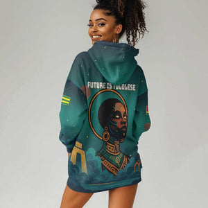 Togo Futuristic Afrocentric Woman Hoodie Dress with Flag and Stars Design