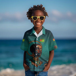 Togo Futuristic Afrocentric Woman Kid Hawaiian Shirt with Flag and Stars Design