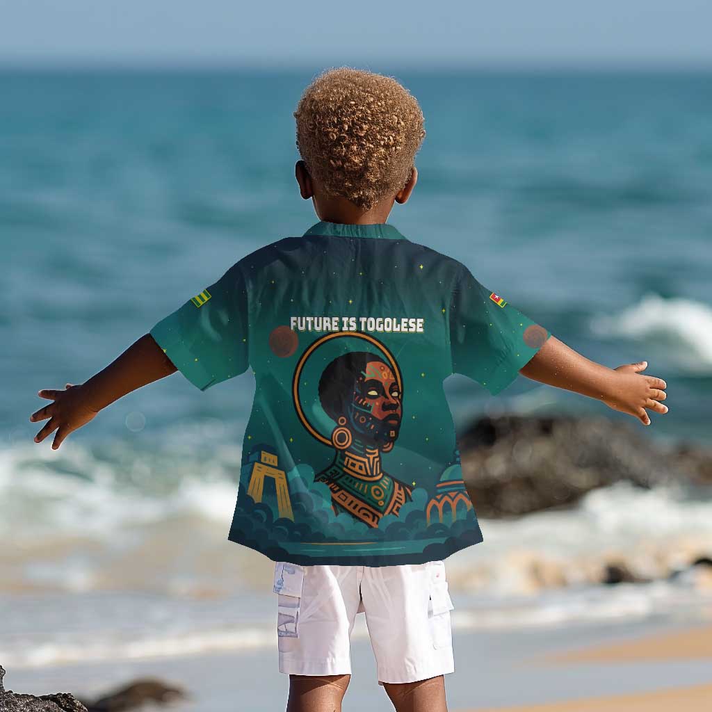 Togo Futuristic Afrocentric Woman Kid Hawaiian Shirt with Flag and Stars Design
