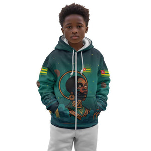 Togo Futuristic Afrocentric Woman Kid Hoodie with Flag and Stars Design